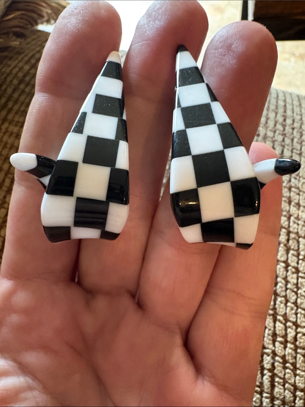 Vintage Black & White Checkered Mod Earrings